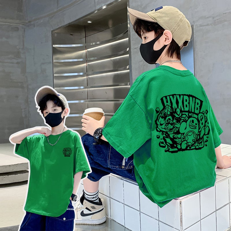 Boys Summer T-Shirt Short-Sleeved Children'S Summer Cotton Half-Sleeved T-Shirt Boys Trendy Brand Fried Street Top T - Image 1