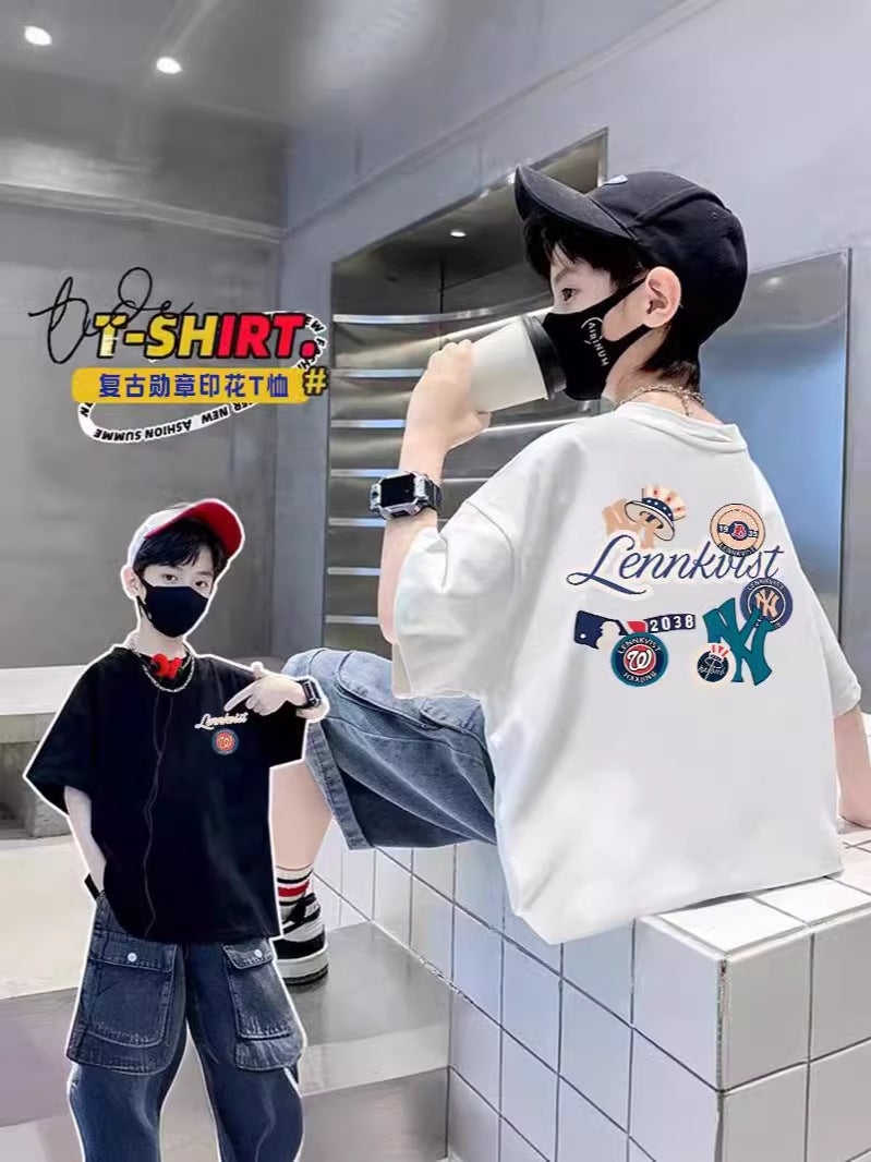 Boys Summer T-Shirt Short-Sleeved Children'S Summer Cotton Half-Sleeved T-Shirt Boys Trendy Brand Fried Street Top T - Image 3