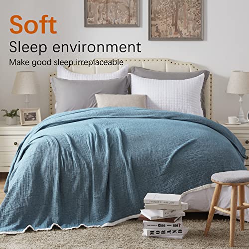 SE SOFTEXLY Muslin Throw Blanket, 100% Cotton Throw Blankets for Couch Bed, 4-Layer Gauze Breathable Blanket for All Season, Soft and Lightweight King Size Blanket (90"x102", Vintage Blue) - Image 5