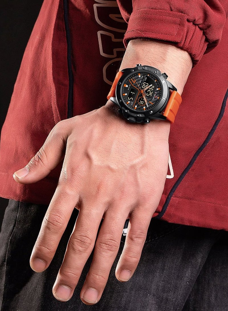 NAVIFORCE Mens Black Dial Black Case Orange Rubber Strap Watch Analog Digital Quartz Waterproof Chronograph with Dual Display  - Image 5