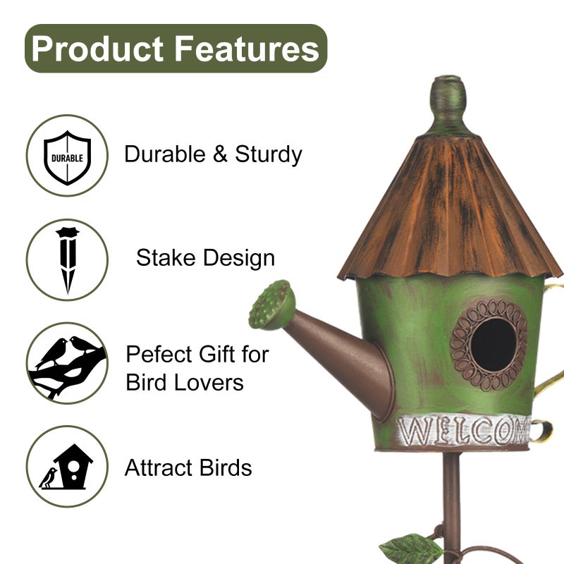 BAYN 57â€ Bird Houses Stake for Outside, Metal Watering Can Birdhouse Garden Stake Wild Bird Feeder Pole with Welcome Sign Outdoor Decorations for Patio, Backyard, Garden - Image 5