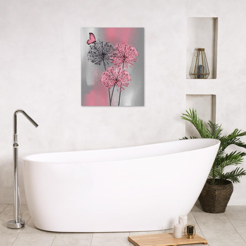 LB Pink Dandelion Canvas Wall Art Pink and Grey Dandelion with Butterfly on Modern Abstract Wall Art Aesthetic Wall Decor for Living Room Bedroom Bathroom Office Framed Ready to Hang 16L x 12W - Image 3