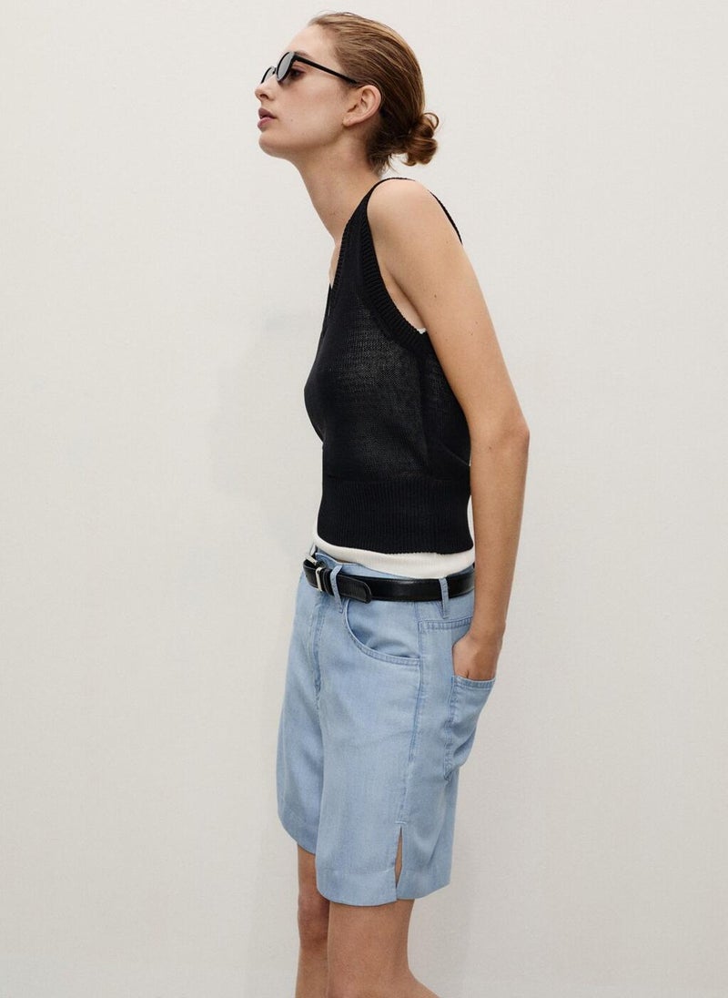 MANGO Straight-Fit Lyocell Bermuda Shorts  - Image 3
