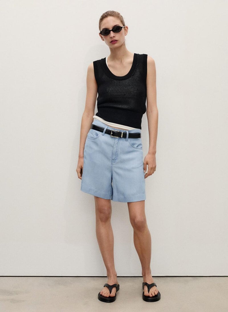 MANGO Straight-Fit Lyocell Bermuda Shorts  - Image 4