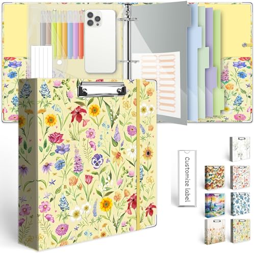 KLLVE 3 Ring Binder 2 Inch, Three Ring Binders Organizer with Clipboard, 5-Tabs Pockets Dividers, Plastic Folder, 18 Divider Stikers, KLLVE Cute Binder with Pen Loop (Garden Party, Letter Size) - Image 1