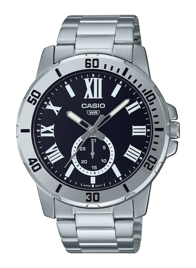 Casio Water Resistant Analog Quartz Stainless Steel Black Dial Watch - MTP-VD200D-1BVUDF - 45mm