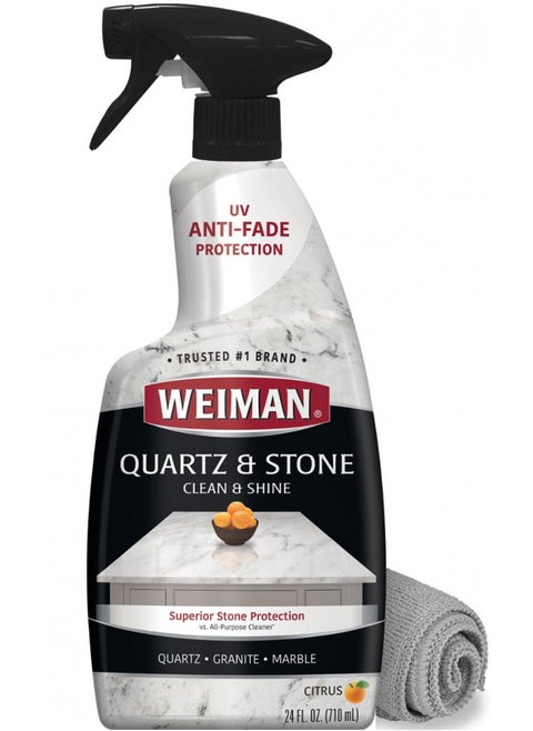 Weiman Quartz Countertop Cleaner and Polish - 24 Ounce with Microfiber Cloth - Clean and Shine Your Quartz Countertops Islands and Stone Surfaces with UV Protection