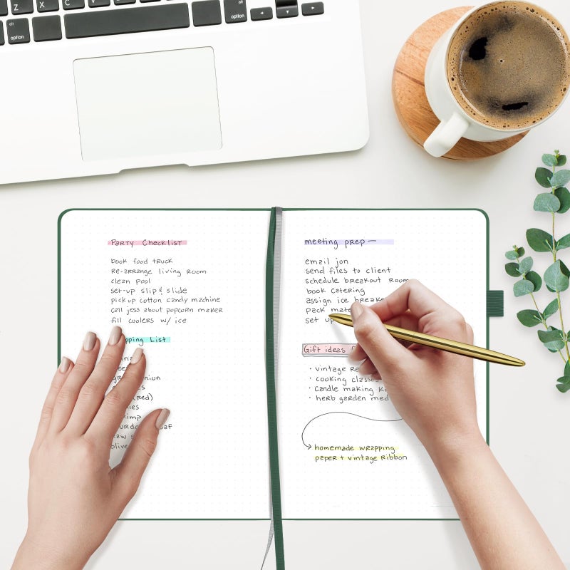 &And Per Se ⩓ Per Se Dotted Journal Notebook â€“ A5 Hardcover, 160 Pages 100gsm Paper, Dot Grid Notebook for Planning & Creative Journaling, 3 Sticker Sheets Included (Dark Green) - Image 2