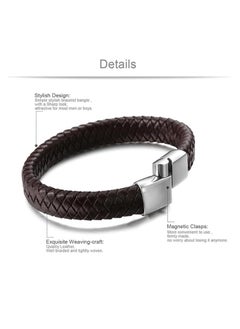 MARIO DRAFTS Men's Braided Leather Bracelet, Black and Red, Magnetic Clasp  - Image 3