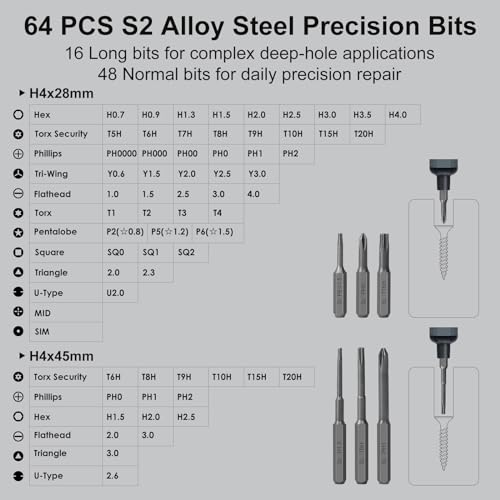 STREBITO Mini Electric Screwdriver Set, 70 in 1 Small Electric Screwdriver Cordless - 64 S2 Preicison Bits, 5 Torque Settings, 4 LED Lights, Mini Power Screwdriver Repair Tool Kit for PC RC Electronic - Image 5
