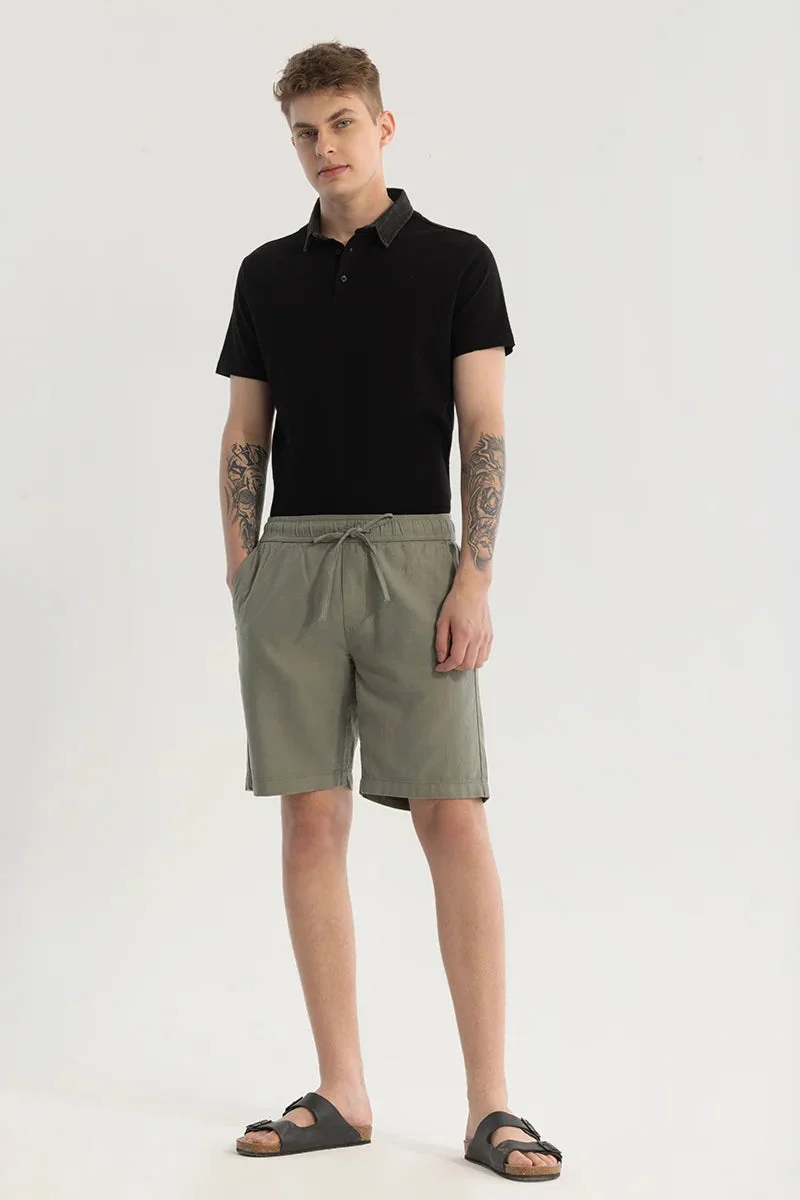 SNITCH Green Sage Cotton Shorts for Men | Best Price UAE