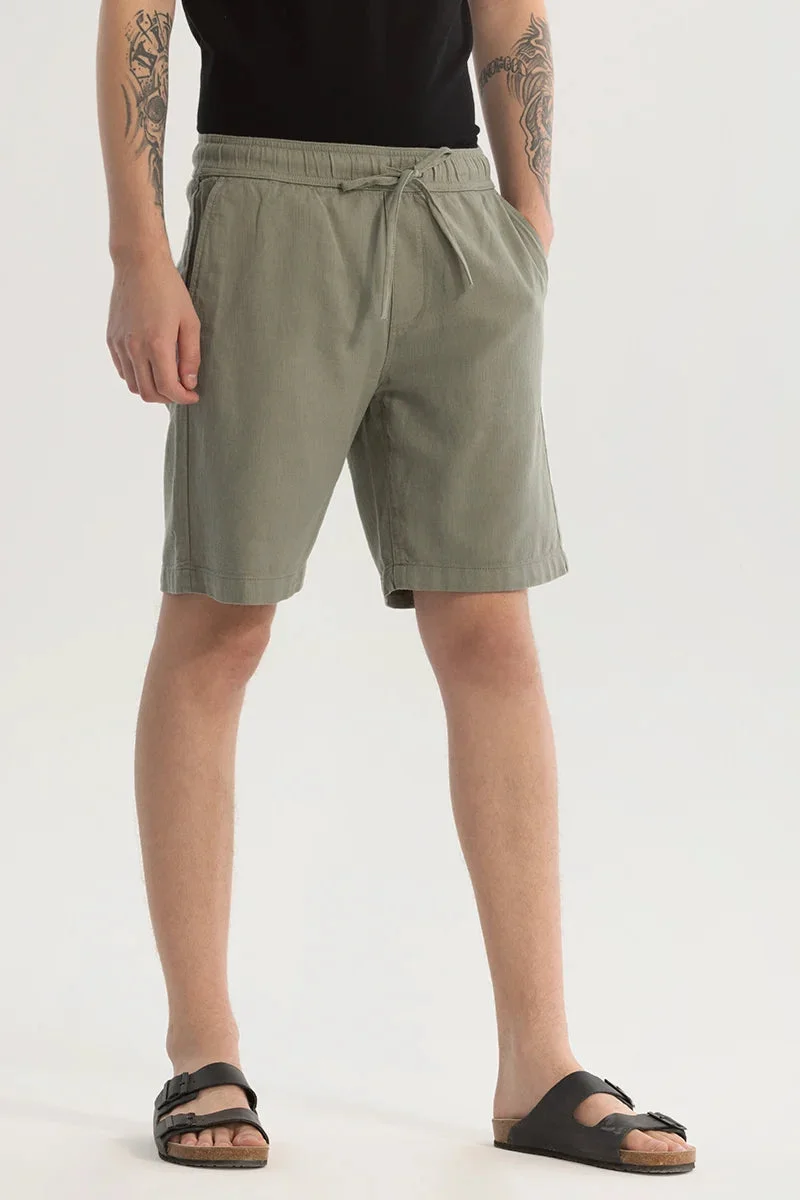 SNITCH Green Sage Cotton Shorts for Men | Best Price UAE