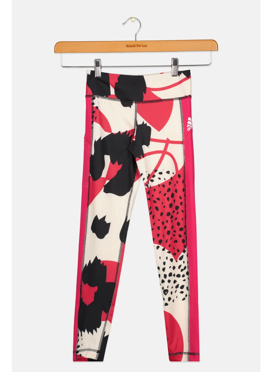 Adidas Kids Girl Tight Fit Training Leggings, Pink Combo  - Image 1