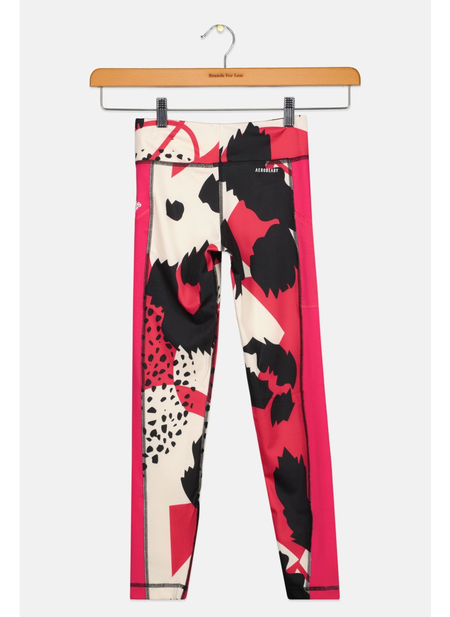 Adidas Kids Girl Tight Fit Training Leggings, Pink Combo  - Image 2