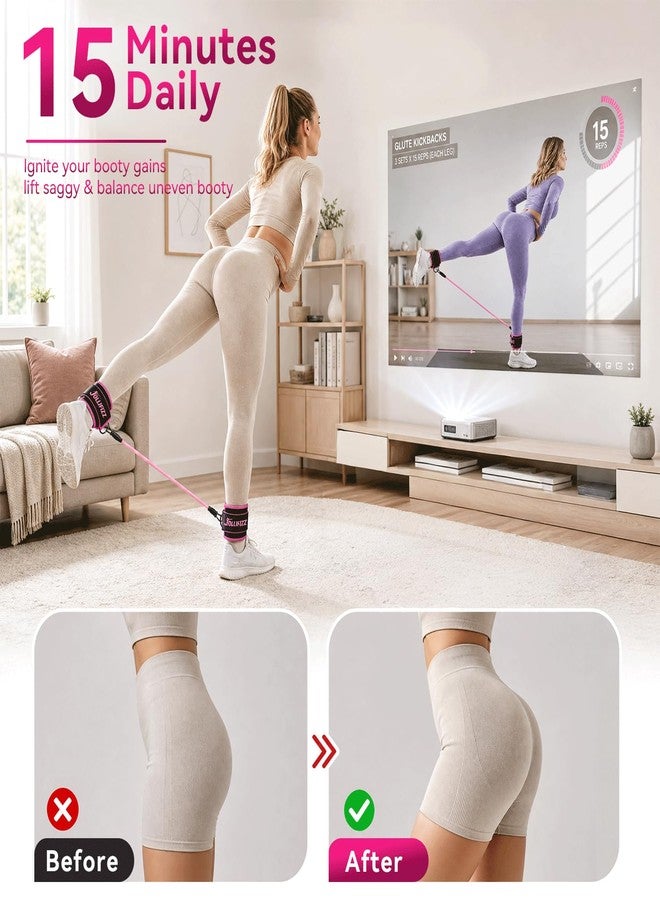 Jollifizz Ankle Resistance Bands with Cuffs &Booty Bands Set,Ankle Straps for Cable Machines for Leg,Booty,Glute,Hip,Butt,Workout Home Gym Equipment,Exercise Bands for Fitness,Yoga,Physical Therapy (Pink) - Image 4
