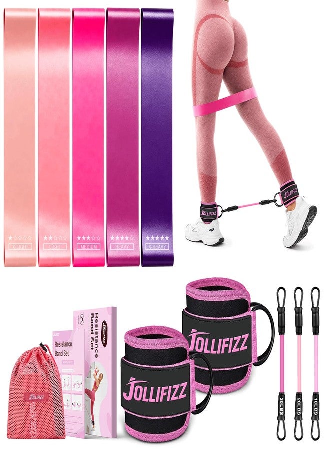 Jollifizz Ankle Resistance Bands with Cuffs &Booty Bands Set,Ankle Straps for Cable Machines for Leg,Booty,Glute,Hip,Butt,Workout Home Gym Equipment,Exercise Bands for Fitness,Yoga,Physical Therapy (Pink) - Image 1