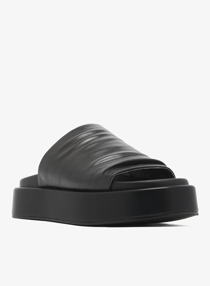 London Rebel BLACK PU Remi Single Strap Flat Sandals for Women | Best Price UAE