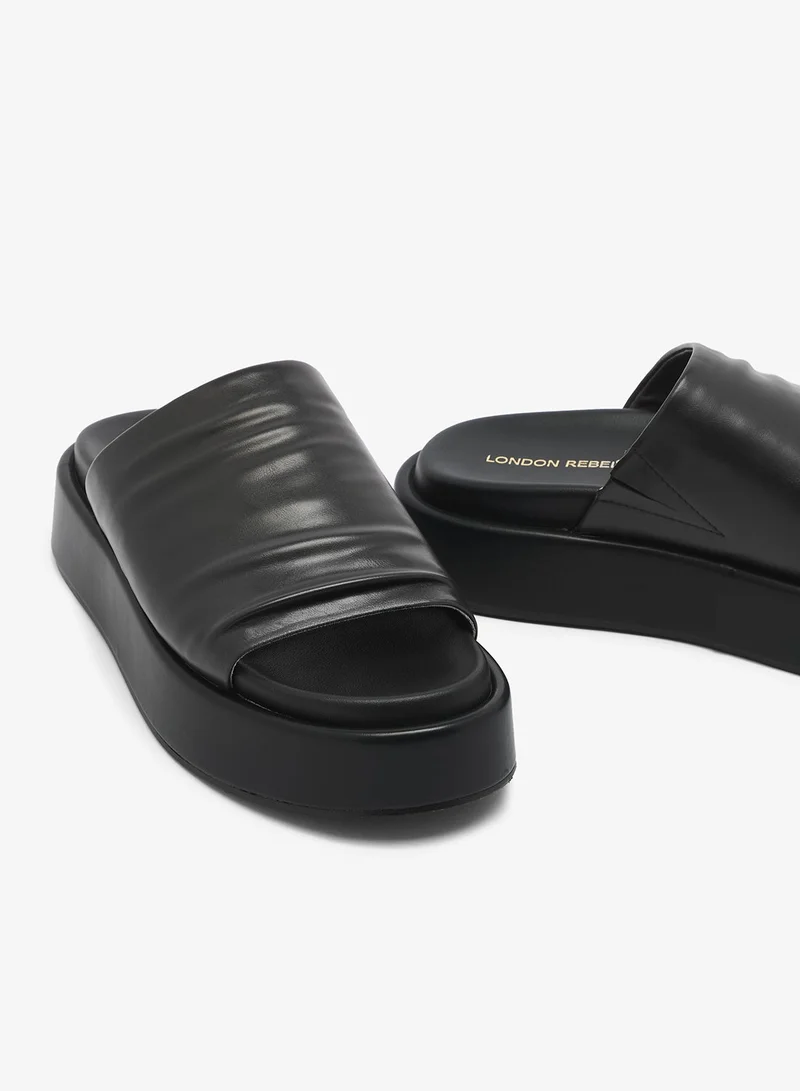 London Rebel BLACK PU Remi Single Strap Flat Sandals for Women | Best Price UAE
