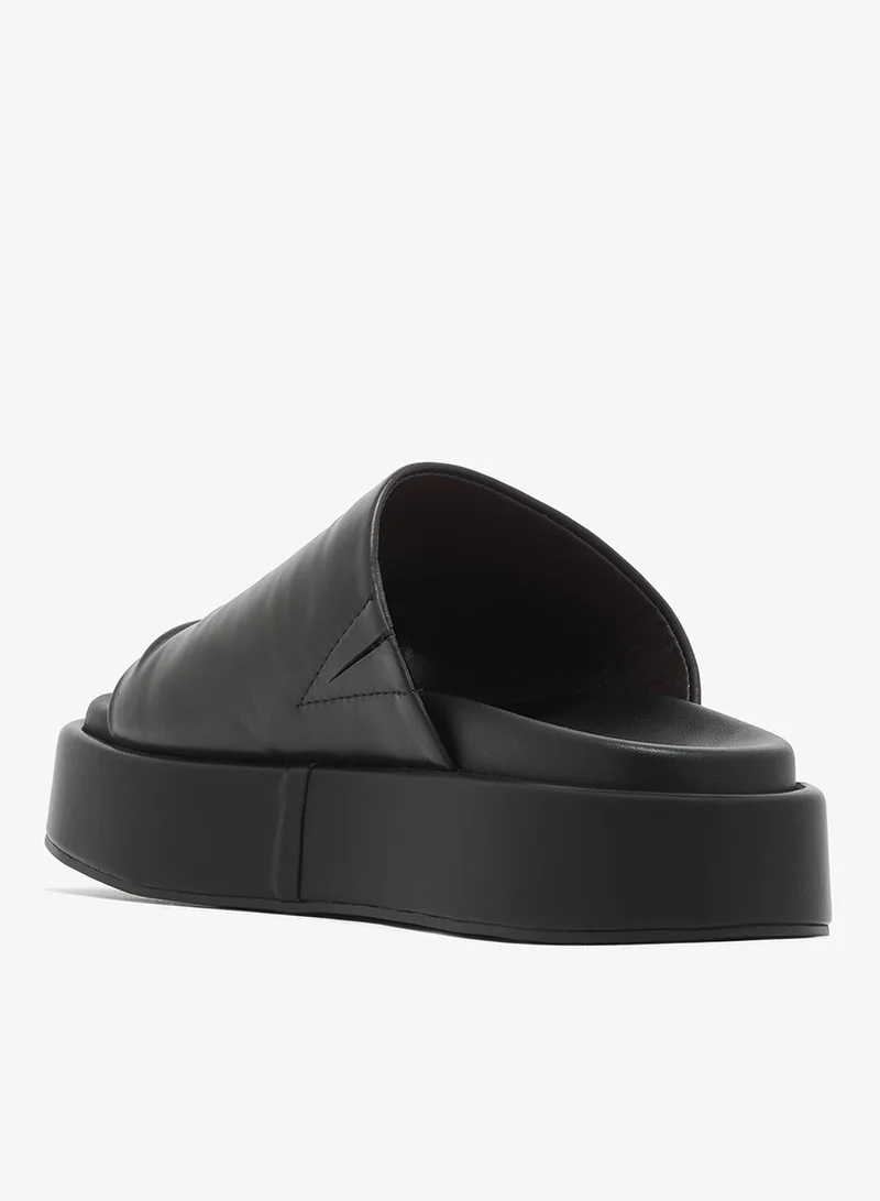London Rebel BLACK PU Remi Single Strap Flat Sandals for Women | Best Price UAE