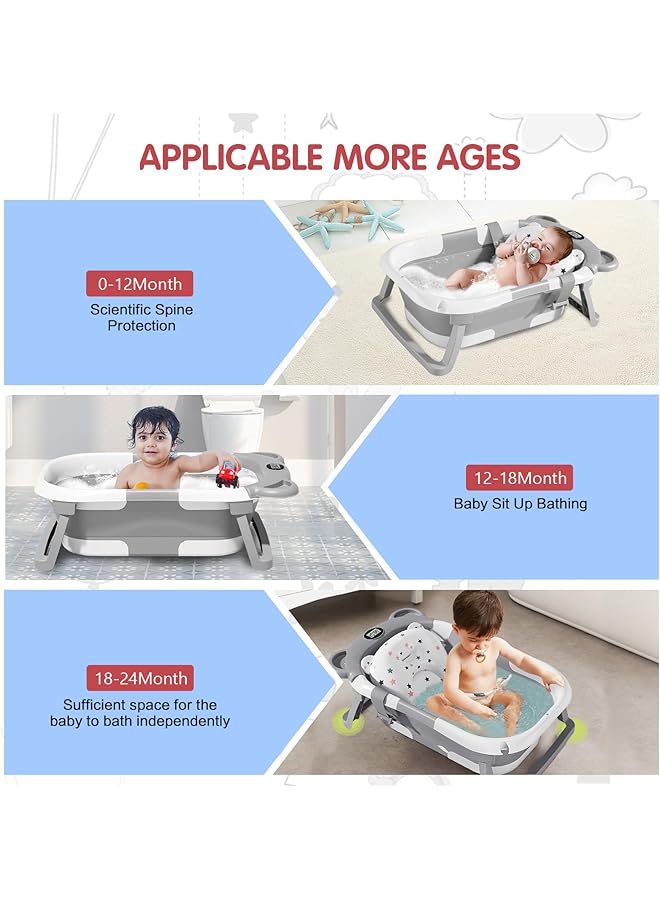 ULHYC Portable Collapsible Baby Bathtub With Thermometer & 1 Soft Floating Cushion&Drain Hole Space Saving Durable Baby Tubs For 0~6 Years Old Infants And Toddler - Image 4