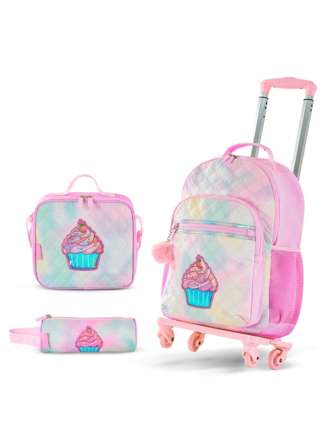Eazy Kids Eazy Kids 17" Set of 4 Backpack w/ 4 Wheel Trolley, Lunch Bag and Pencil Case - Sugar Pop Pink - Image 1