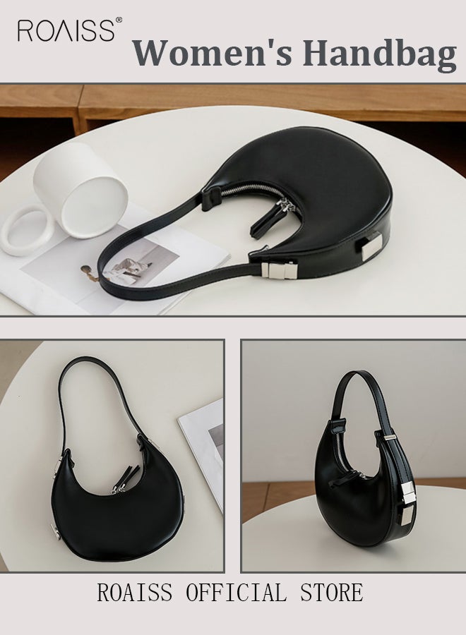 رويس حقيبة كتف نسائية من جلد البولي يوريثان، حقيبة كلاتش بقفل هلالي، تصميم بلون سادة، عصري ومتعدد الاستخدامات - Image 4