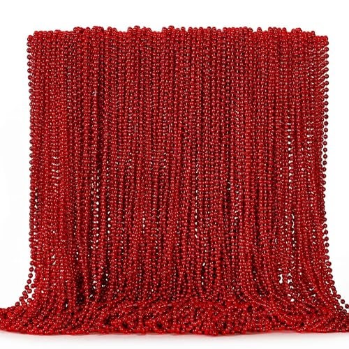 EOBOH 144PCS Bead Necklace Red Christmas Bead Stuff Party Favors 33 Necklaces Festival Parade Throw Accessories for Wedding Birthday Valentines Mardi Gras Christmas Celebrations Decorations - Image 1