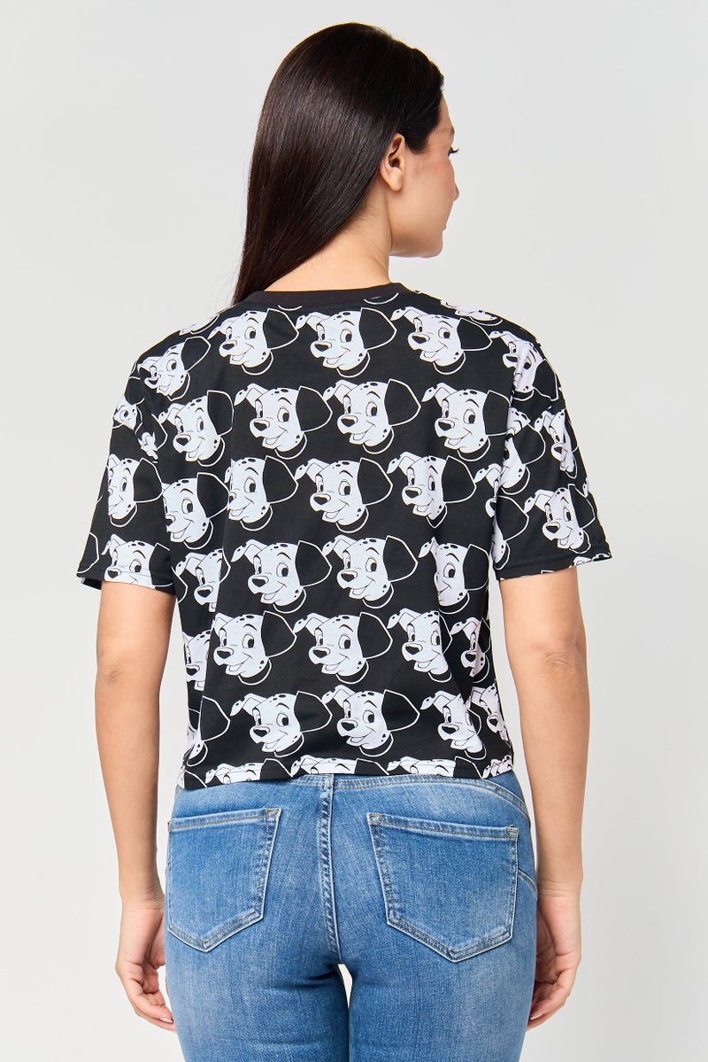 Undiz x Disney 101 Dalmatians Women Crew Neck Short Sleeve Printed T-Shirt, Multicolor - Image 2