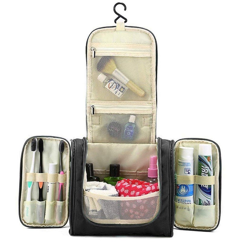 ERHETUS Multifunctional Extra Large 20 Cms Cosmetic Bag for Travel | Makeup Organiser for Accessories for Women | Waterproof Household Grooming Kit Storage Bags with Hook for Hanging for Men - Black - Image 3
