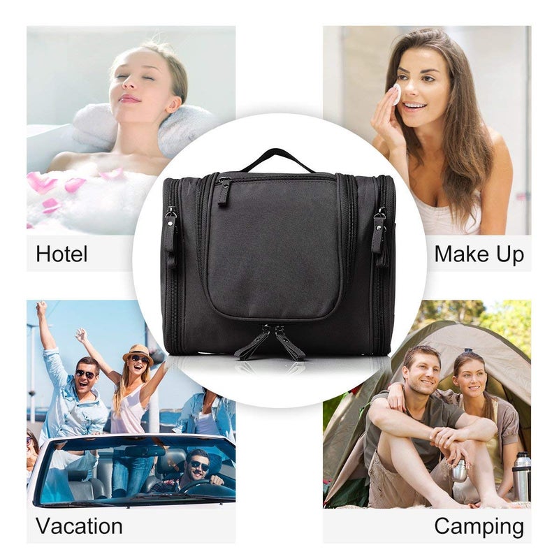 ERHETUS Multifunctional Extra Large 20 Cms Cosmetic Bag for Travel | Makeup Organiser for Accessories for Women | Waterproof Household Grooming Kit Storage Bags with Hook for Hanging for Men - Black - Image 5