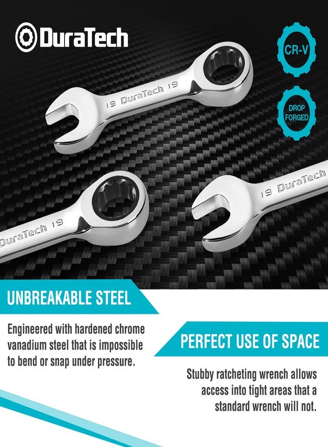 DURATECH Stubby Ratcheting Combination Wrench Set, Metric, 8-piece, 10, 11, 13, 14, 16, 17, 18, 19mm, CR-V Steel, with Pouch - Image 4
