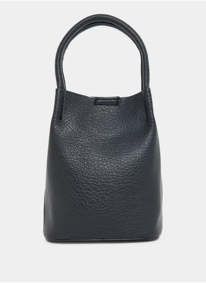 Styli Textured Bucket Bag with Snap Button Closure