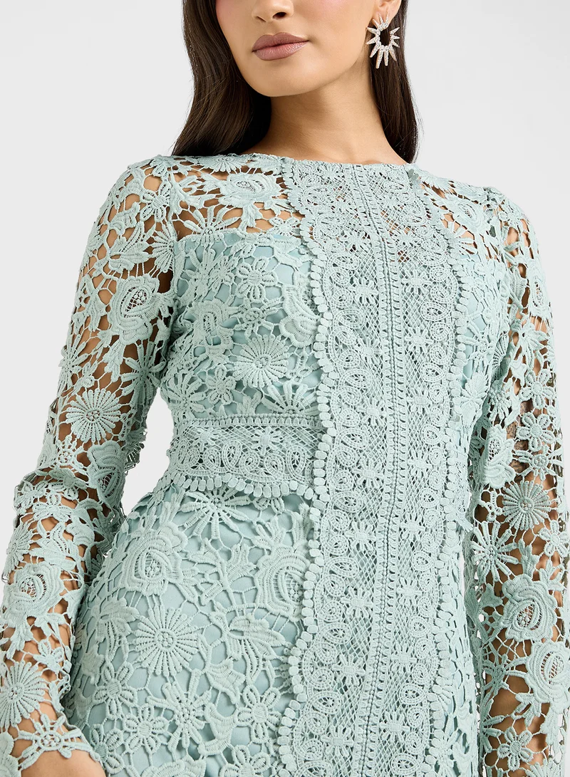 Just Me Crew Neck Lace Detailed Dress