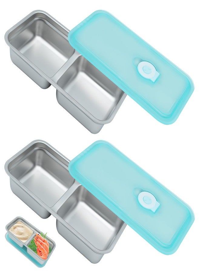 KCMOSGI 2 Pcs Grab and Go Snack C-ontainers Reusable,Stainless Steel Double Compartment Snack Containers,Double Compartment Snack Containers,Suitable for Travel and Outdoor Camping - Image 1