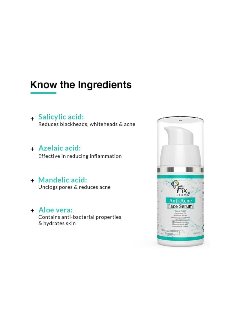 FIXDERMA Fixderma 2% Salicylic Acid Serum for Anti Acne & Spot Treatment with 5% Azelaic Acid & 4% Mandelic Acid | Anti Acne Face Serum | Face Serum for Men & Women | Face Serum for Oily Skin - 15g  - Image 4