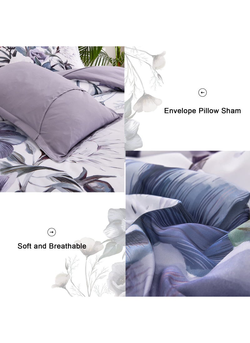 Luxudecor Luxudecor Floral Comforter Set King Size 7 Piece  Purple Flower Bed in a Bag  Elegant Floral Comforter with Sheet Set  Soft Microfiber Bedding Set for All Season (Purple  104""x90"")  - Image 4