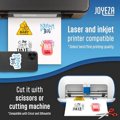 JOYEZA Premium Printable Vinyl Sticker Paper for Inkjet Printer - 80 Sheets Glossy White Waterproof, Dries Quickly Vivid Colors, Holds Ink well - Inkjet & Laser Printer - Image 3