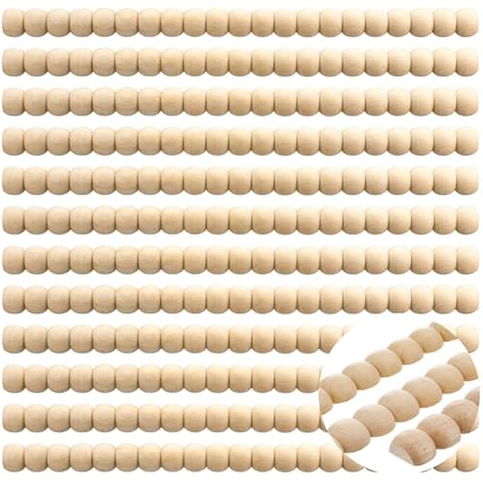 12 PCS DECORATIVE BEADED WOOD TRIM HALF WOODEN BEADS TRIM MOLDING 15. 75 INCH UNFINISHED 3D DECORATIVE BEAD PEARL WOOD MOLDING CUTE DIY FOR HOME WALL CABINET SHELF WINDOW DOOR (24 MM) - Image 2