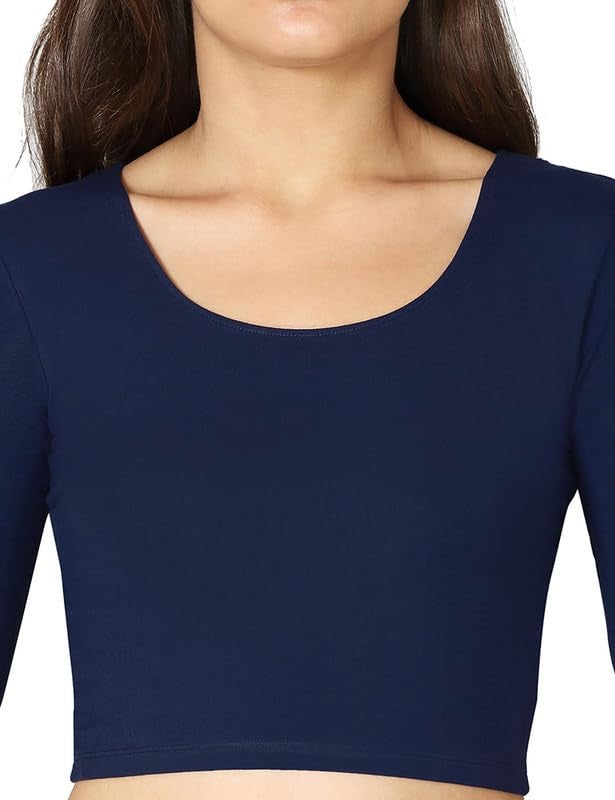 VSTAR Women's Viscose Perfect Half Sleeve Close Back Neck Readymade Crop Top_Comfy Blouse (N) Navy - Image 4