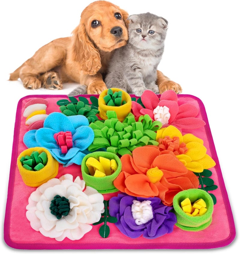 Oliumt Snuffle Mat for Dogs, Sniff Mat Slow Feeding Mat for Small Pets Cats, Rabbits - Help Stress Relief and Training - Stimulate Your Pet's Foraging Skills! (Bright Pink) - Image 1