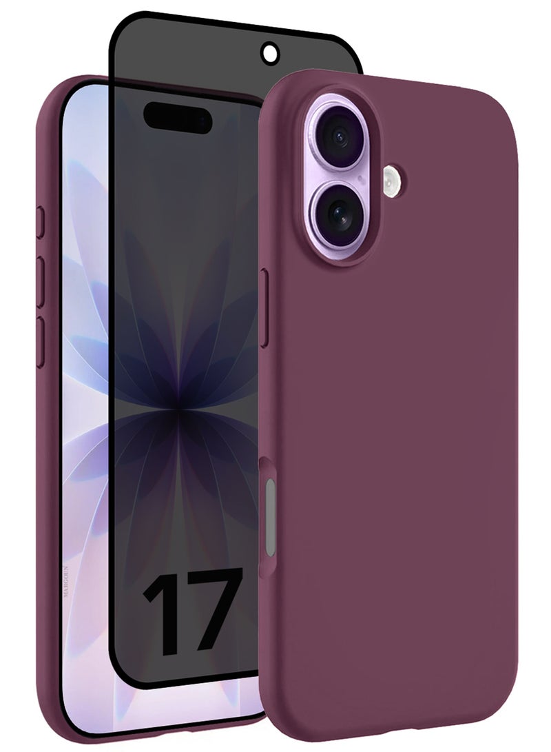 CATANES 2 Packs Silicone Protective Phone Case for iPhone 17 - Soft Anti-Scratch Microfiber Lining Ultra Slim Drop Protection Phone Cover with Privacy Screen Protector - Burgundy - Image 1