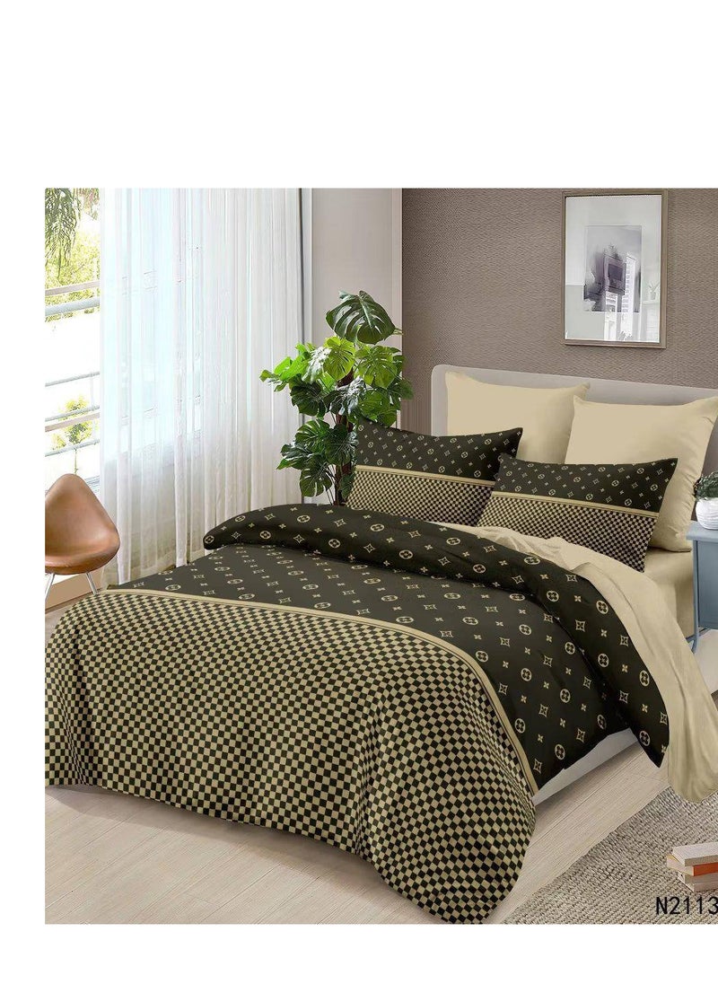 BAIG Comforters 6pcs Vintage Quilted Bedding Set, Includes 1 fixed Quilt, 1 Fitted Sheet, And 4 Pillowcases,  Floral Design 