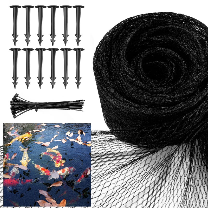 Pond Netting for Koi Ponds 7 x 10ft Koi Pond Net Cover Durable  Sturdy Pond Netting Cover for Leaves Protect Koi Fish Against Herons Raccoons Cats  Predators 12pcs Stakes Included