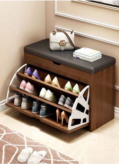 Wooden Shoe Cabinet With Seats Changing Stool 60x34x53.5cm