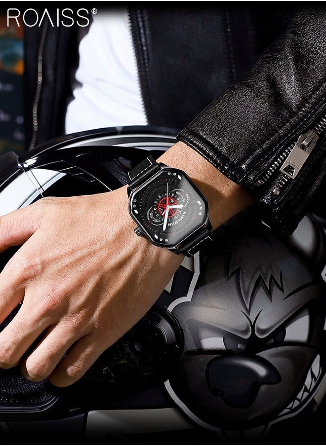 roaiss - Men's Leather Strap Quartz Watch, Analog Display Square Shape Dial Watch with Date and Week Display, Waterproof Luminous Watch as Gift for Men - Image 1