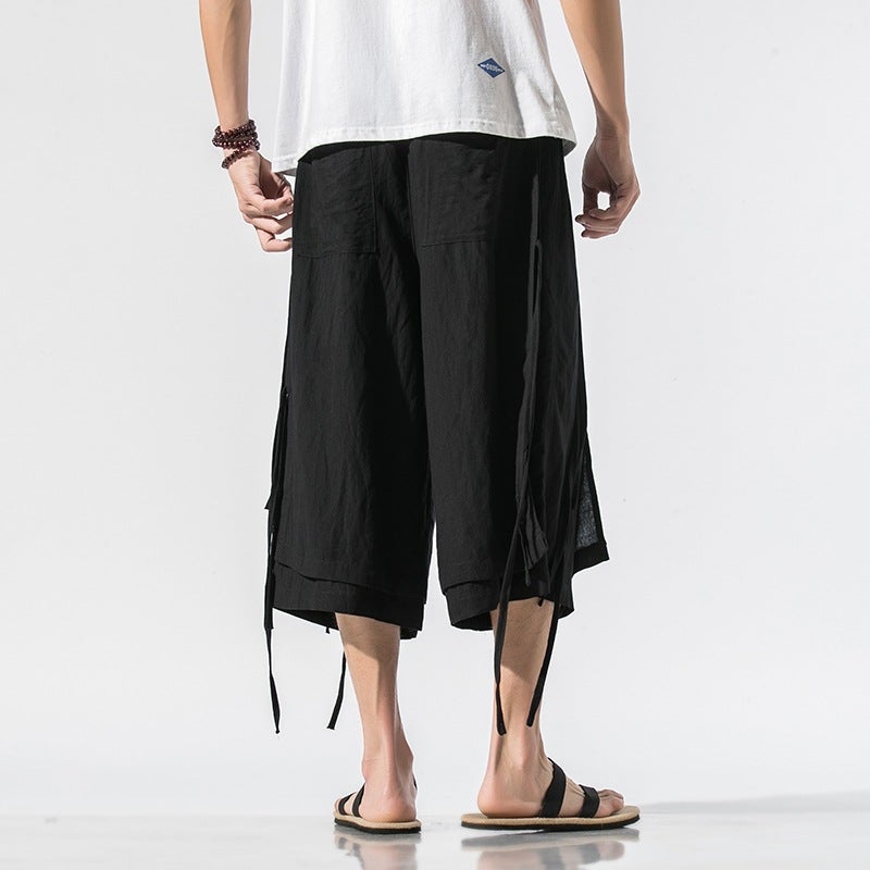 Summer plus size Chinese style cotton and linen casual pants for men and women dark pendant ribbon antique Chinese clothing song pants K92/P85 - Image 3