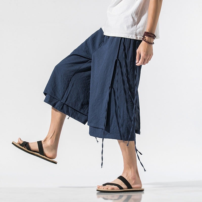 Summer plus size Chinese style cotton and linen casual pants for men and women dark pendant ribbon antique Chinese clothing song pants K92/P85 - Image 2