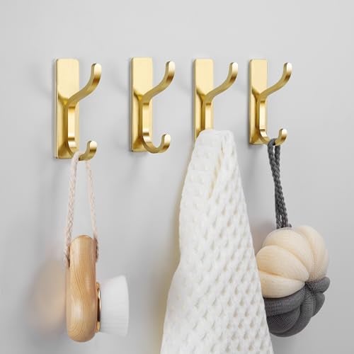 pickpiff خطافات حائط لاصقة من بيكبيف لتعليق المناشف: ستانلس ستيل باللون الذهبي المصقول، قدرة تحمل قوية 13LB، خطافات لاصقة للمعاطف، الحقائب، المفاتيح - للحمام، المطبخ، الأبواب، الدش، السكن الجامعي، RV - عبوة 6 قطع - Image 5