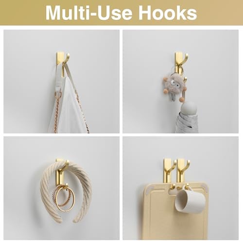 pickpiff خطافات حائط لاصقة من بيكبيف لتعليق المناشف: ستانلس ستيل باللون الذهبي المصقول، قدرة تحمل قوية 13LB، خطافات لاصقة للمعاطف، الحقائب، المفاتيح - للحمام، المطبخ، الأبواب، الدش، السكن الجامعي، RV - عبوة 6 قطع - Image 3