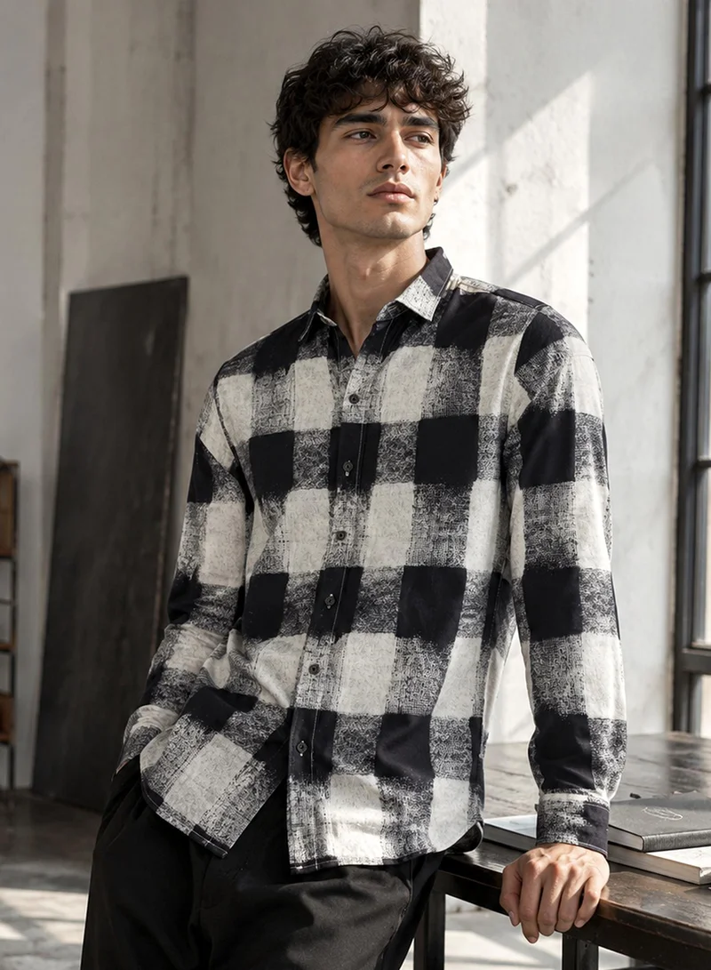 CAHOOT Men's Multi Checkered Regular Shirt For Casual Wear | Collared Neck | Long Sleeve | Button Closure | Viscose Shirt Crafted With Comfort Fit For Everyday Wear